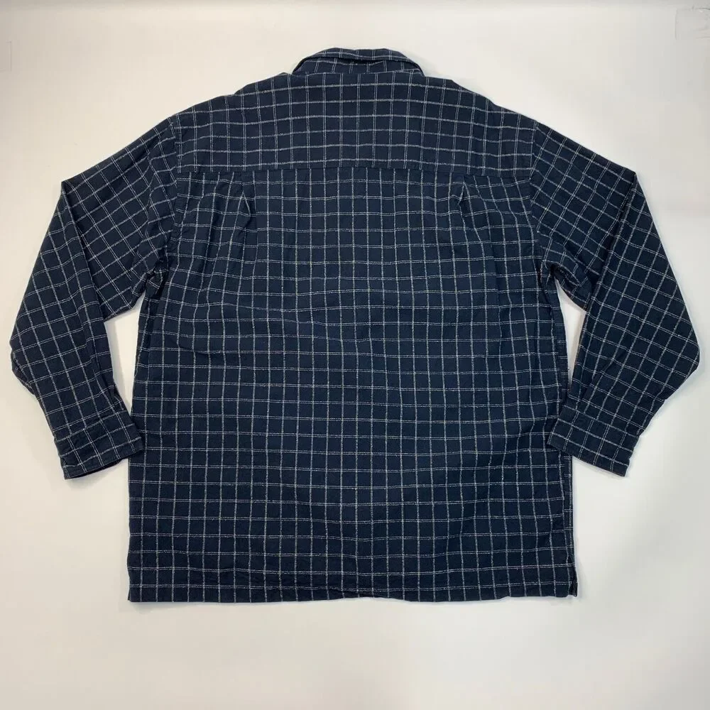 Vintage Chaps Ralph Lauren Shirt Mens XXL 2XL Navy Button Up Long Sleeve Plaid